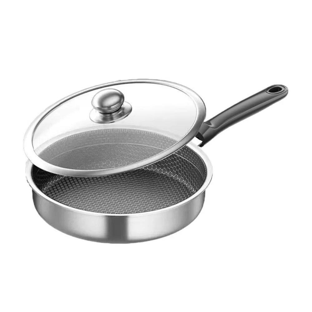 

Household Honeycomb Pattern Stainless Steel Frying Pan Flat Bottom Fast Heat Cooking Skillet Deepened Saucepan Chef