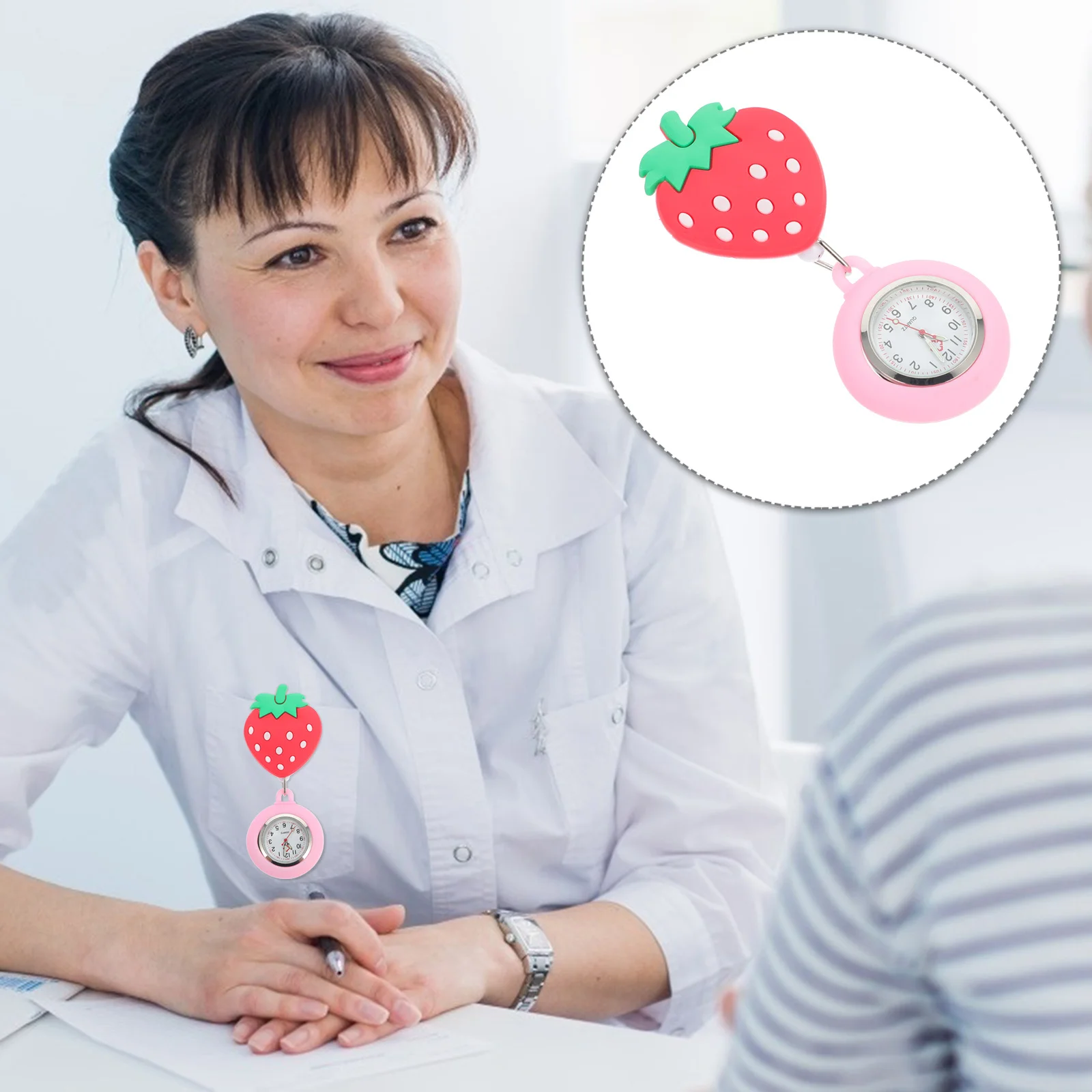 1pc Nurse Stretchable Chest For Timing Doctors Nurses Cartoon Cartoon Strawberry Pocket Hanging Watch Timing Pocket Watch