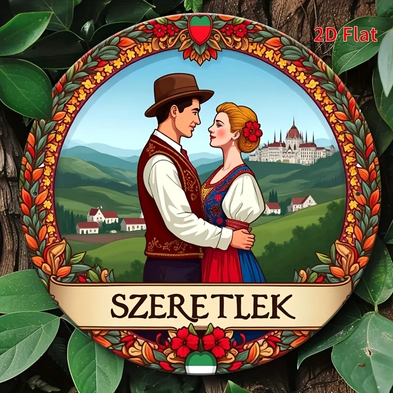 CIFBUY 2D Flat Aluminum Wall Art Waterproof Durable For Home Bar Cafe Party Decor Hungarian Folk Round Sign