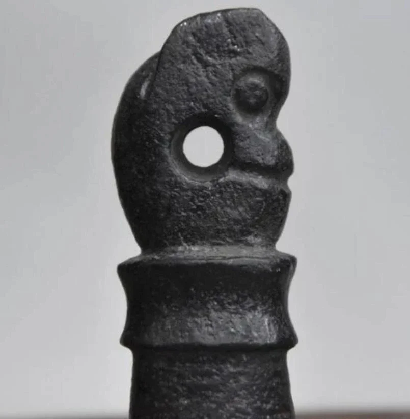 Hongshan Culture Archaize Black Iron Meteorite Jade Stone Pig Dragon Ware Statue