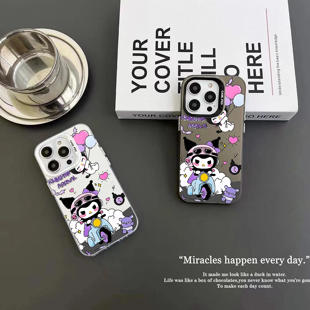 Cute Cartoon Kuromis Phone Case IMD Color Silver Shell For IPhone 16 15 14 13 12 Pro Max Plus