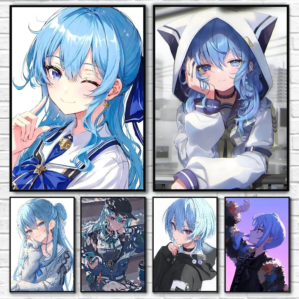 Virtual Idol Anime Girl H-Hoshimachi S-Suisei Posters Fancy Wall Sticker for Living Room Bar Decoration Wall Decor