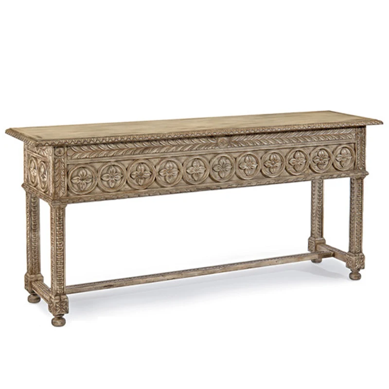 

Indian French full solid wood carving flower entrance table narrow sofa retro old export customization