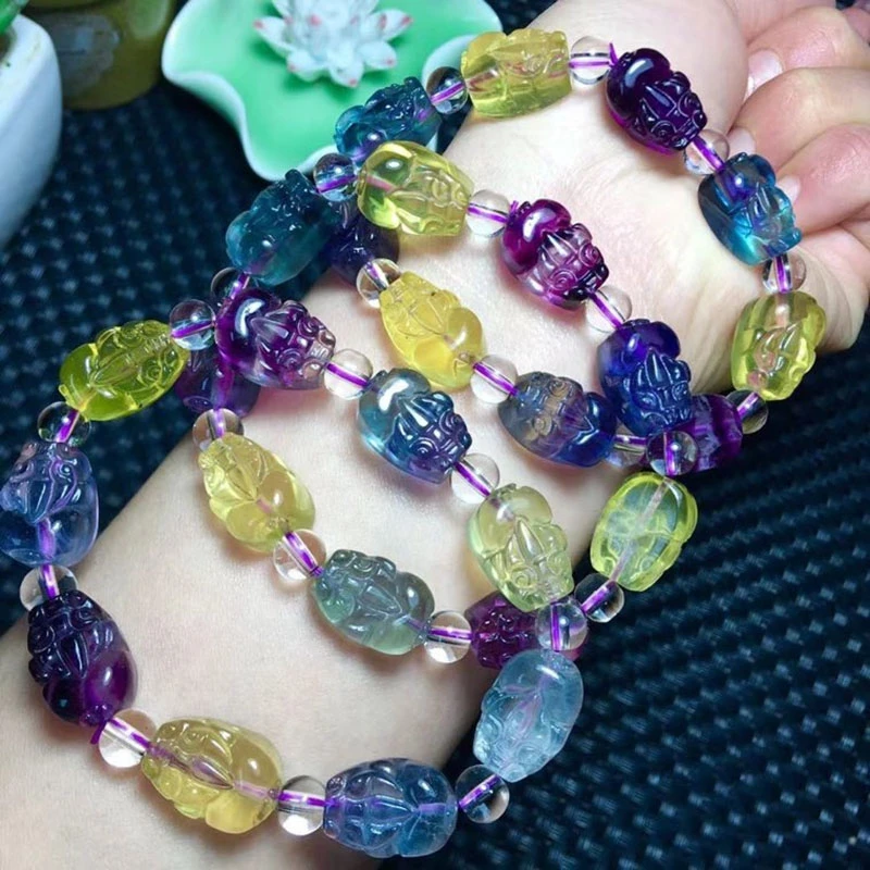 Natural Colorful Fluorite Quartz Clear Pi Xiu Beads Bracelet 14x10mm Purple Fluorite Women Men Jewelry Love AAAAA