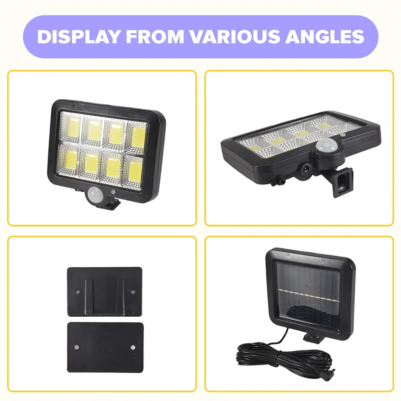 A23F-2Pc 2000 Lumen 160 Leds Solar Wall Lights IP65 Waterproof Wired Motion Sensor Security Flood Light 360 Degree Adjustable