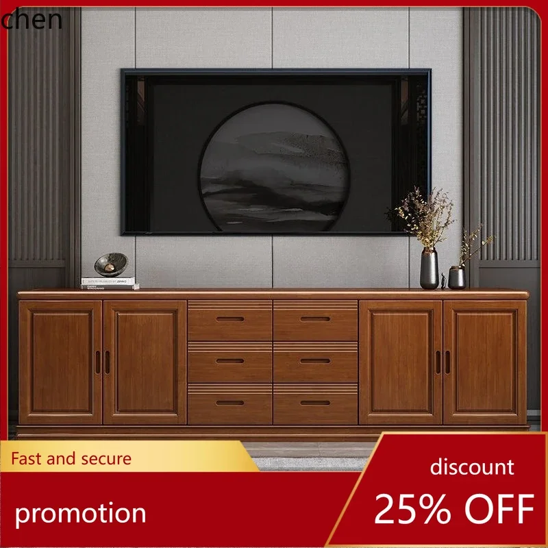 TV Cabinet and Coffee Table Set, Solid Wood, Modern Minimalist Living Room, Elevated TV Cabinet with Back