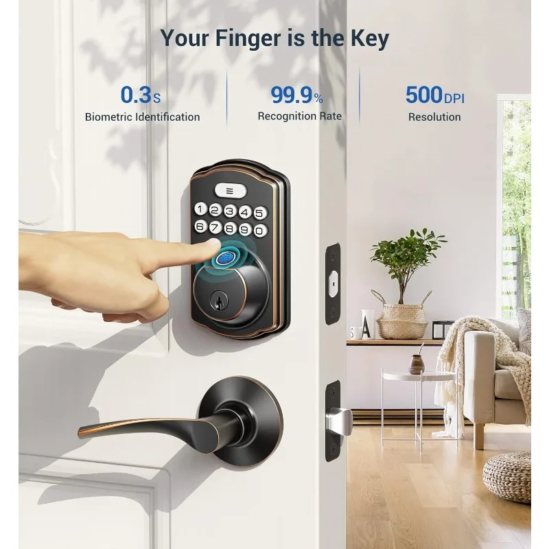 Fingerprint Door Lock, Keyless Entry Door Lock, Electronic Keypad Deadbolt, Biometric Smart Locks for Front Door, Auto Lock