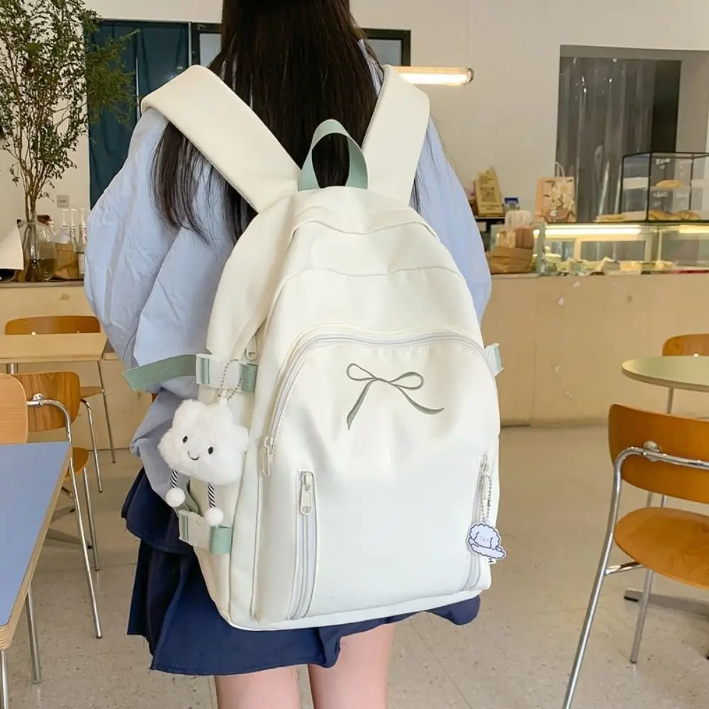 

Trendy Casual Student Schoolbag Solid Color Simple Korean Style School Bag Book Bag Large Capacity Nylon Shoulder Bag Girls