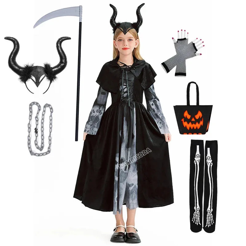 子供用ニュートラルゴーストデーメンターコスプレアップドレスアップ、ケープハロウィンホラーコスチューム、フード付きマント小道具sf/1