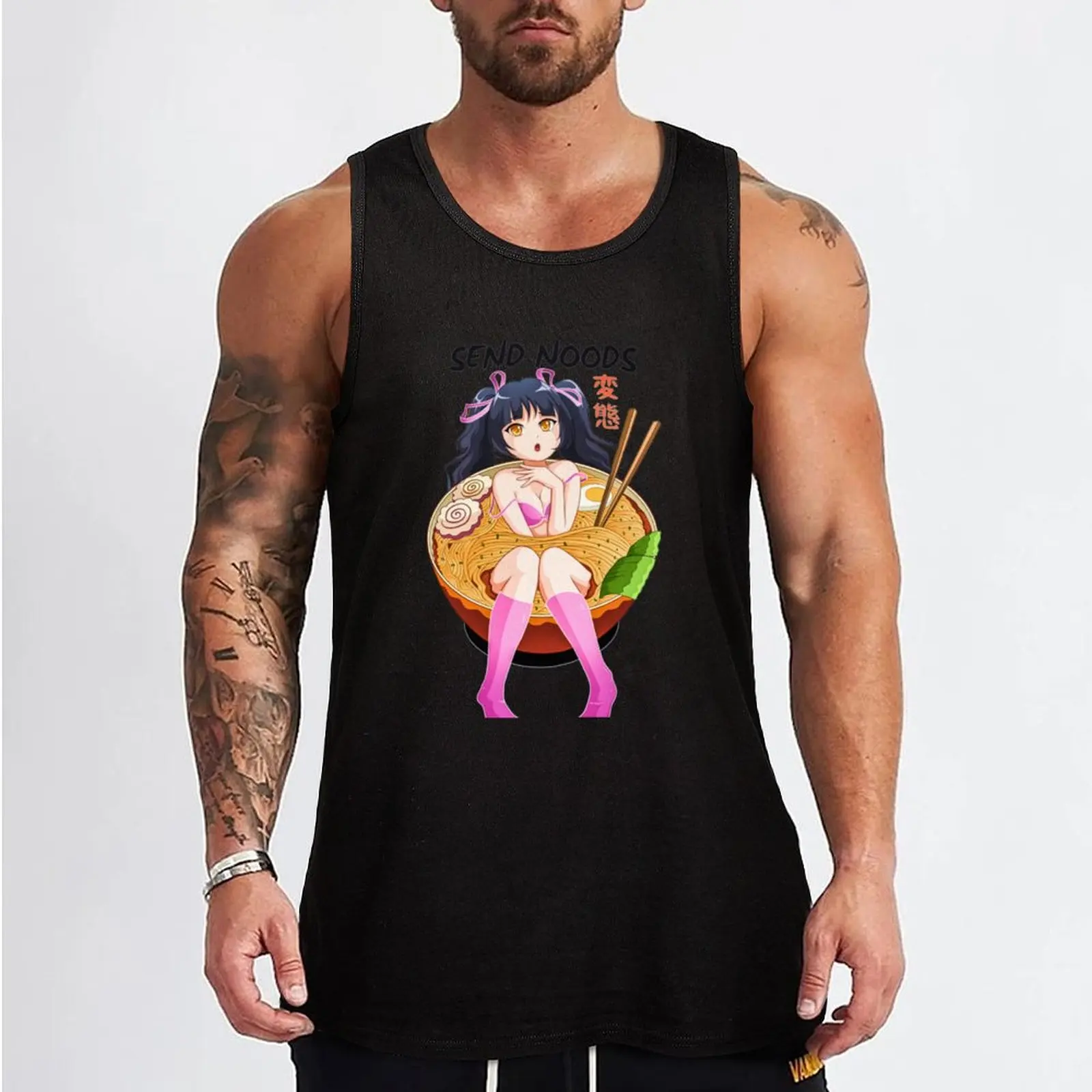 Anime Girl Japanese - Send Noods Ramen Noodle Bowl Shabu Shabu Tank Top Men gym sportswear Fitness men clothing Sleeveless top