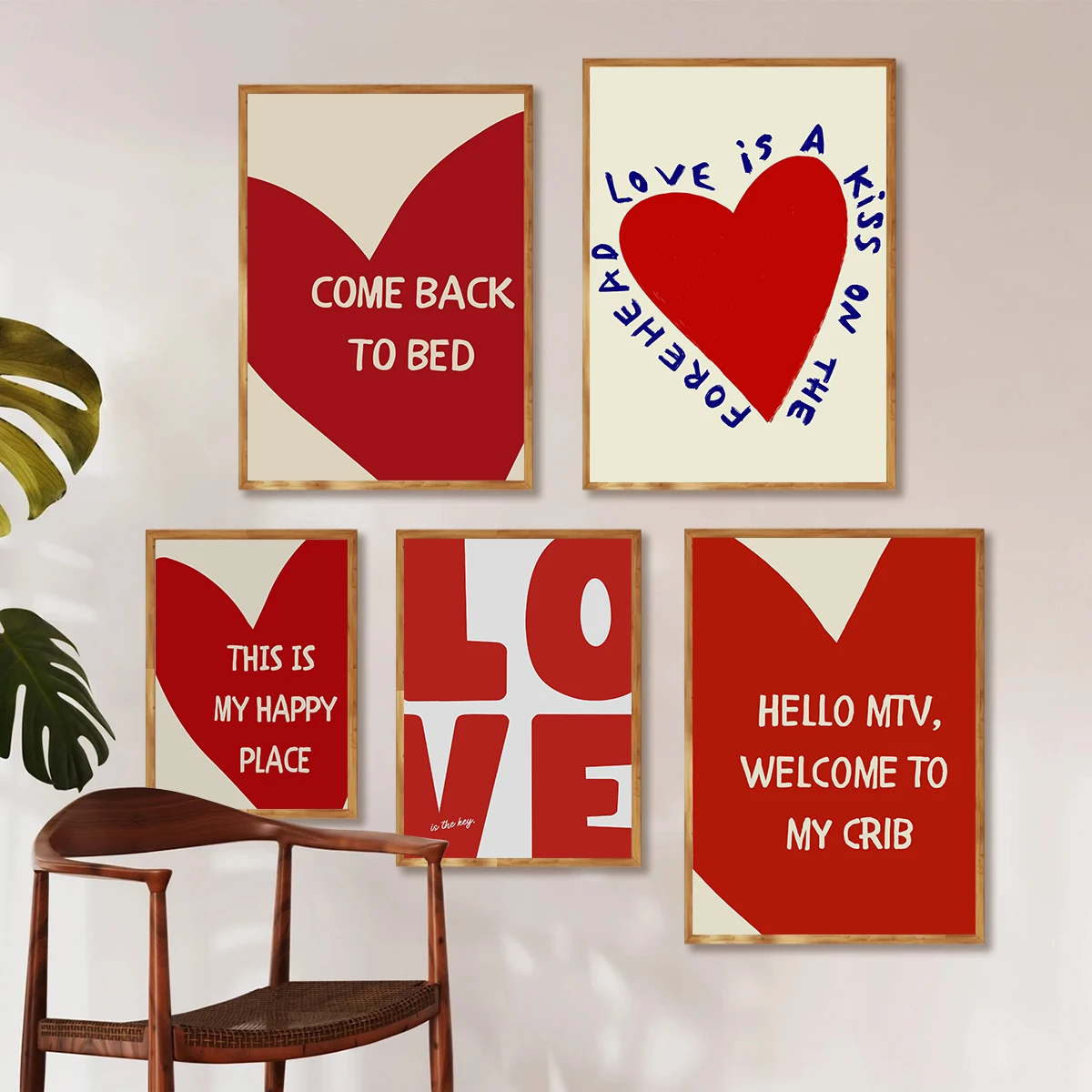 

Retro This Is My Happy Place Canvas Prints Red Love Wall Art Posters for Modern Living Room Bedroom Dormitory and Home Decor