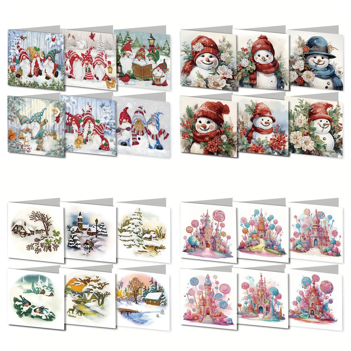 6 DIY Weihnachts-Diamantmalerei-Grußkarten, Postkarten, Geburtstagskarten mit Schneemann-Muster aus Papiermaterial