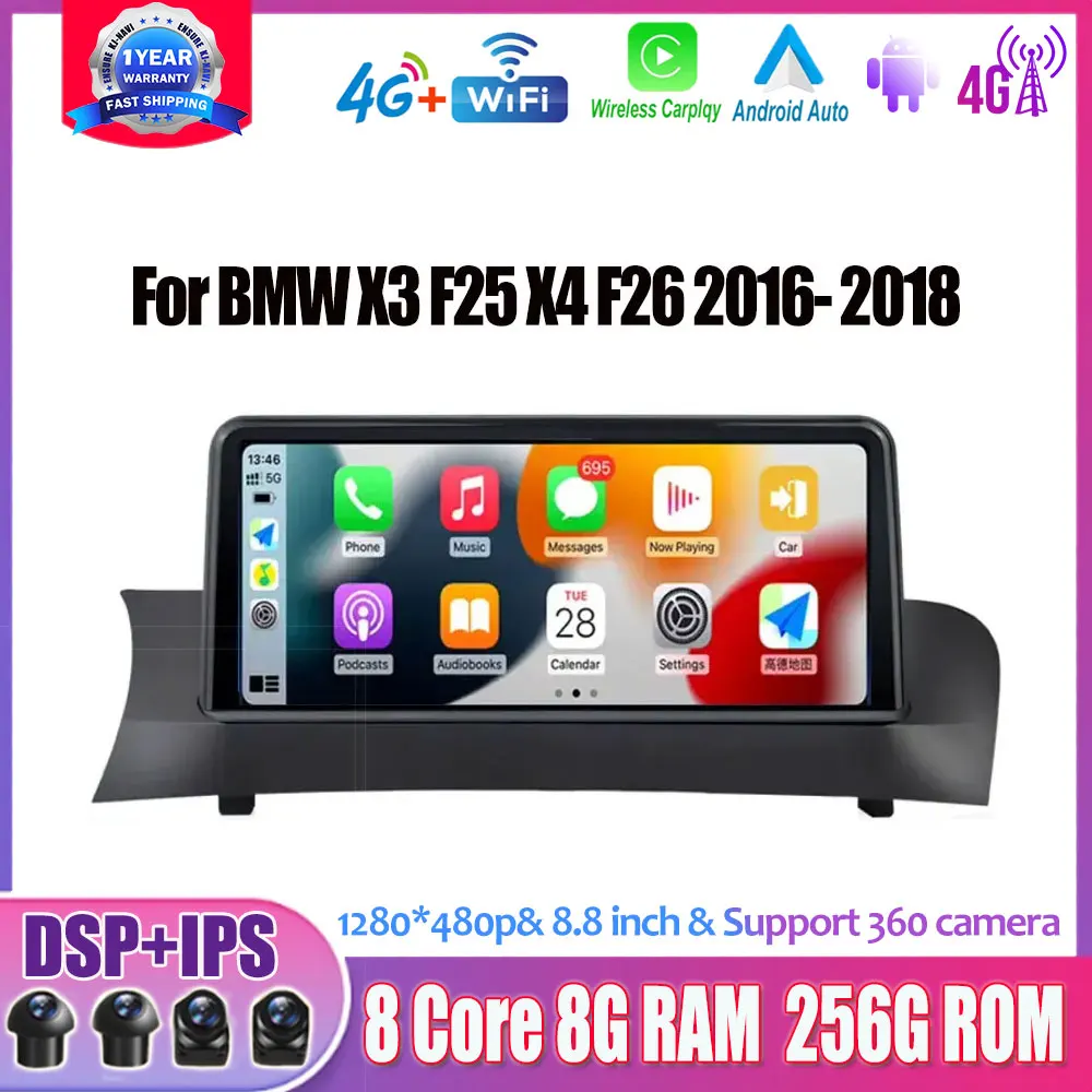 

4G WIFI GPS навигация 8,8 "CIC NBT для BMW X3 F25 X4 F26 2016- 2018 Android 14 беспроводной Carplay мультимедийный стерео радиоплеер