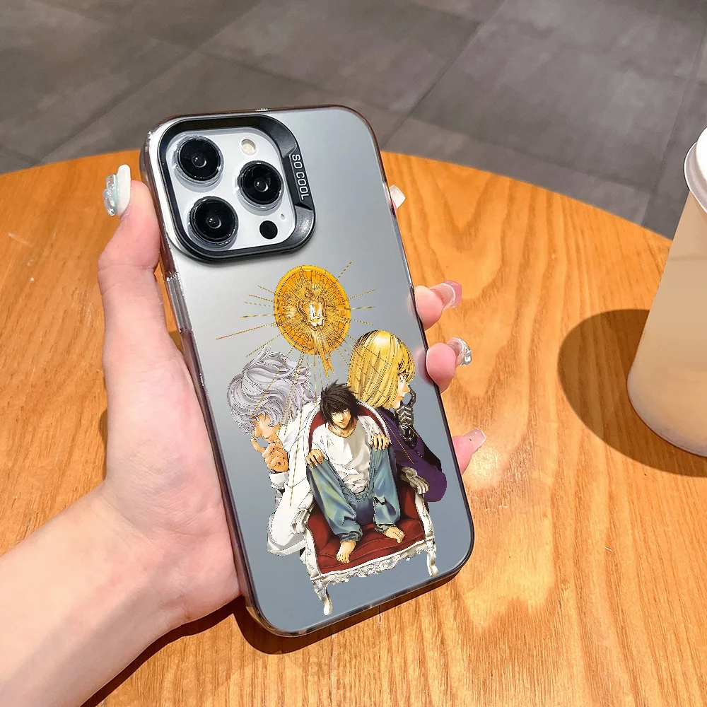 アニメ デスノート スマホケース iPhone 12 11 13 14 15 16 17Max Pro Plus Mini用 エレクトロプレートシルバー lMDaserカラーカバー