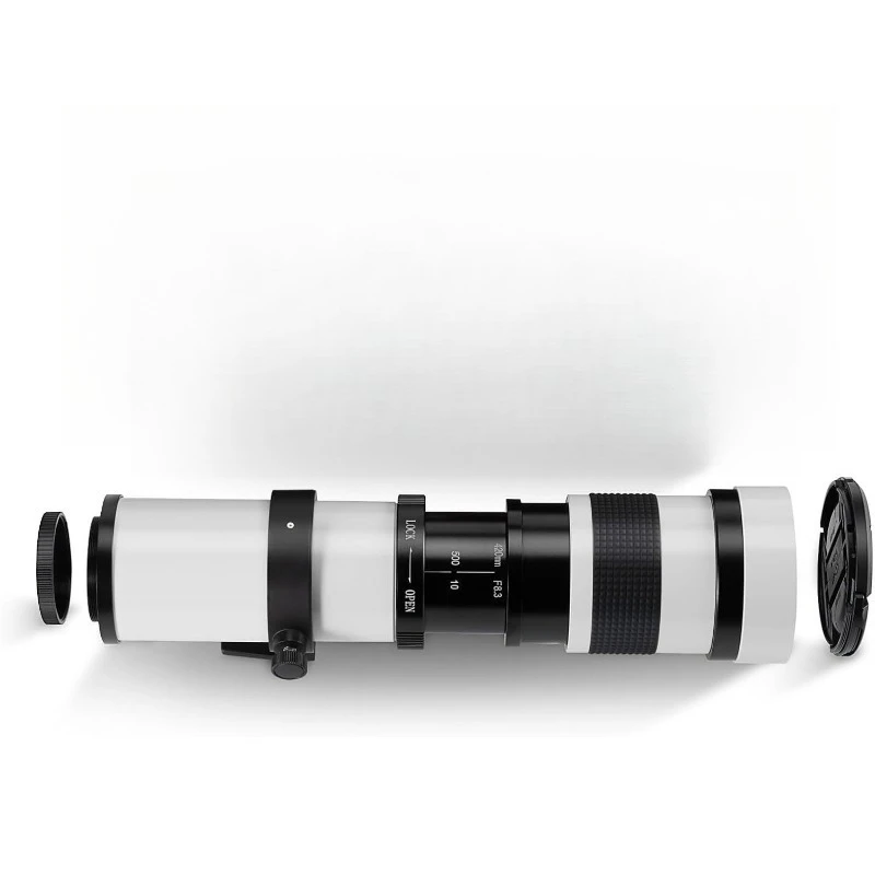 

White 420-800MM adjustable zoom super telephoto, manual lens, outdoor SLR