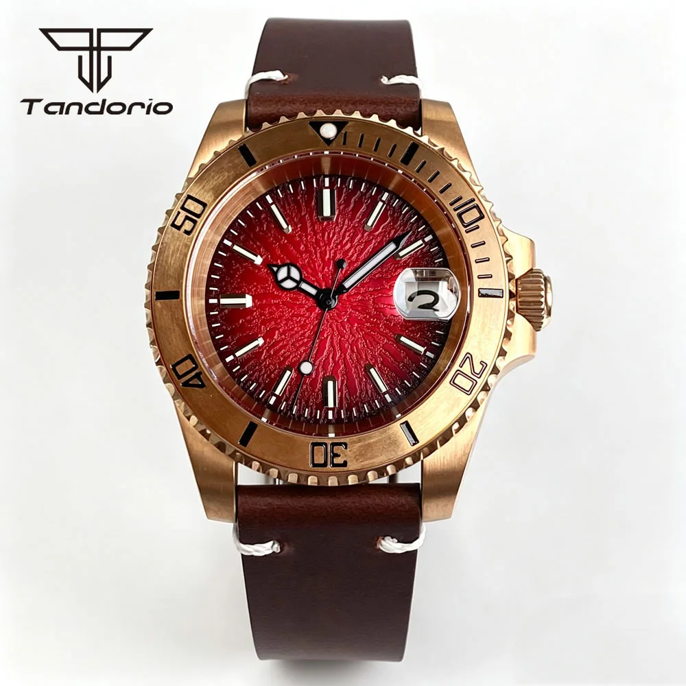 Tandorio 40mm CUSN8 Bronze Mechanical Retro Fashion Automatic Men Watch Date Japan NH35/Miyota 8215 Movt Sapphire Glass Luminous