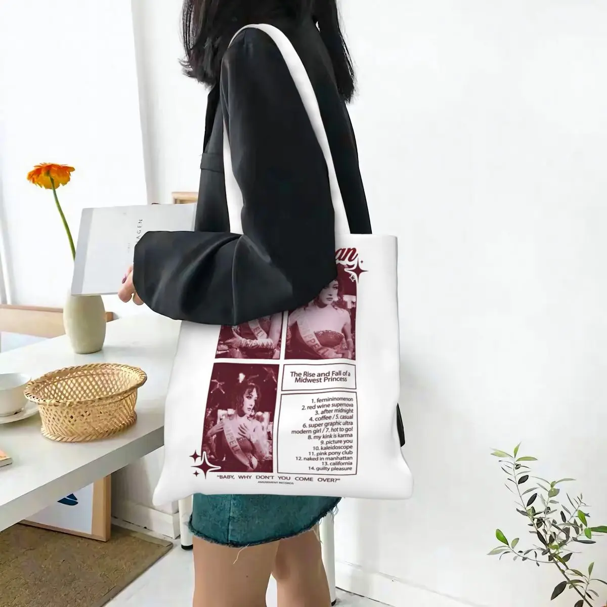 Chappell Roan Pink Pony Club Canvas Tote Bag Y2K Unique Design Midwest Princess 2024 Tour Grocery Bags for Women Men