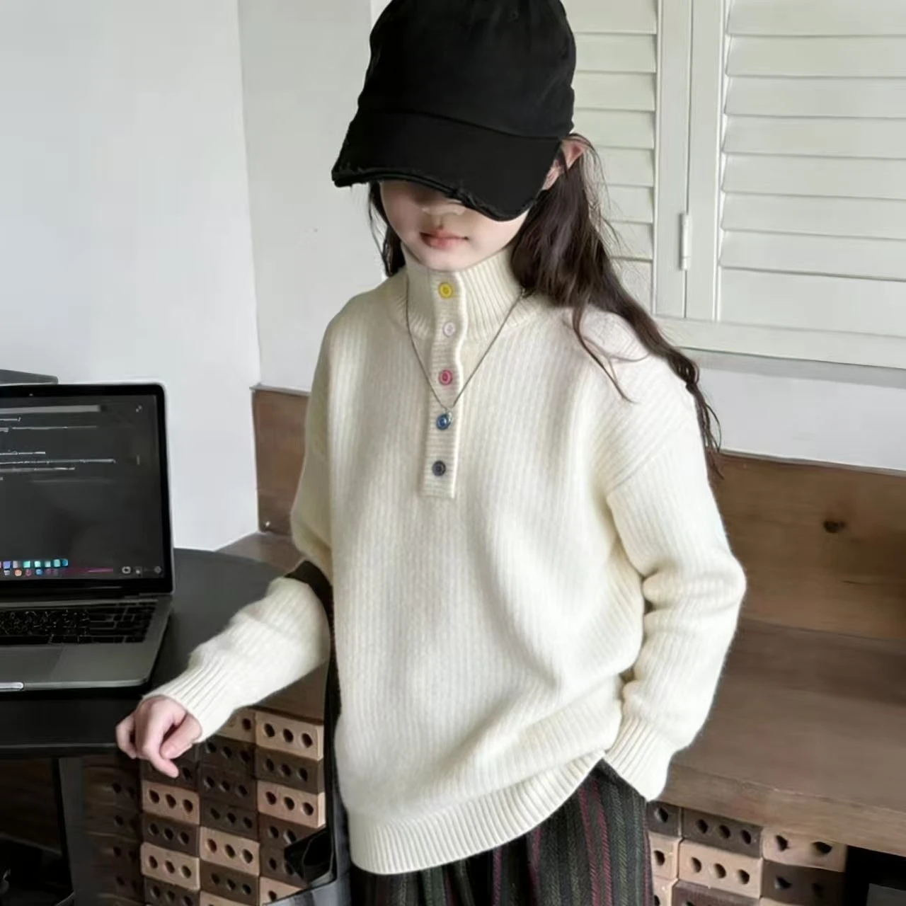 Girls Korean Velvet Sweater Autumn Winter Half Turtleneck Pullover No Pilling Soft Warm Casual Knit Top Base Layer