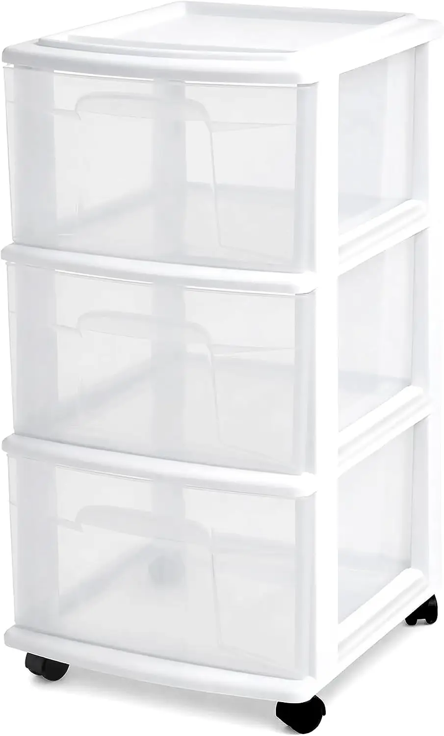3 Tier Rolling Storage Cart with Removable Wheels, Plastic Drawer Organizer with Clear Bins for Bedroom Bathroom Home Office Dorm