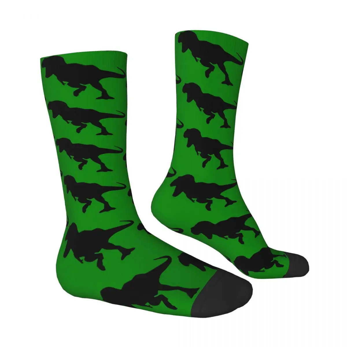 Funny Crazy Sock for Men Green T-Rex Hip Hop Harajuku Dinosaurs Seamless Pattern Printed Boys Crew Sock Novelty Gift