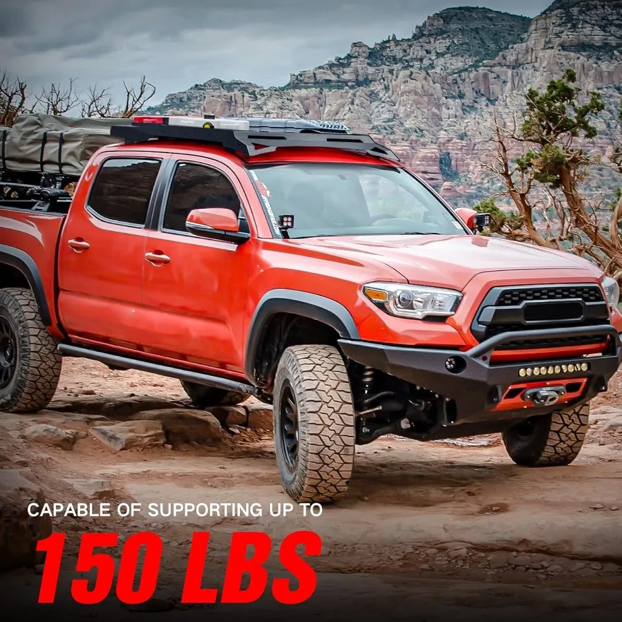 حامل سقفي سلة البضائع لـ 20052023 تاكوما طاقم الكابينة دائم 150 رطل منصة نمط حامل تخزين الأمتعة على السطح للخارجية #5