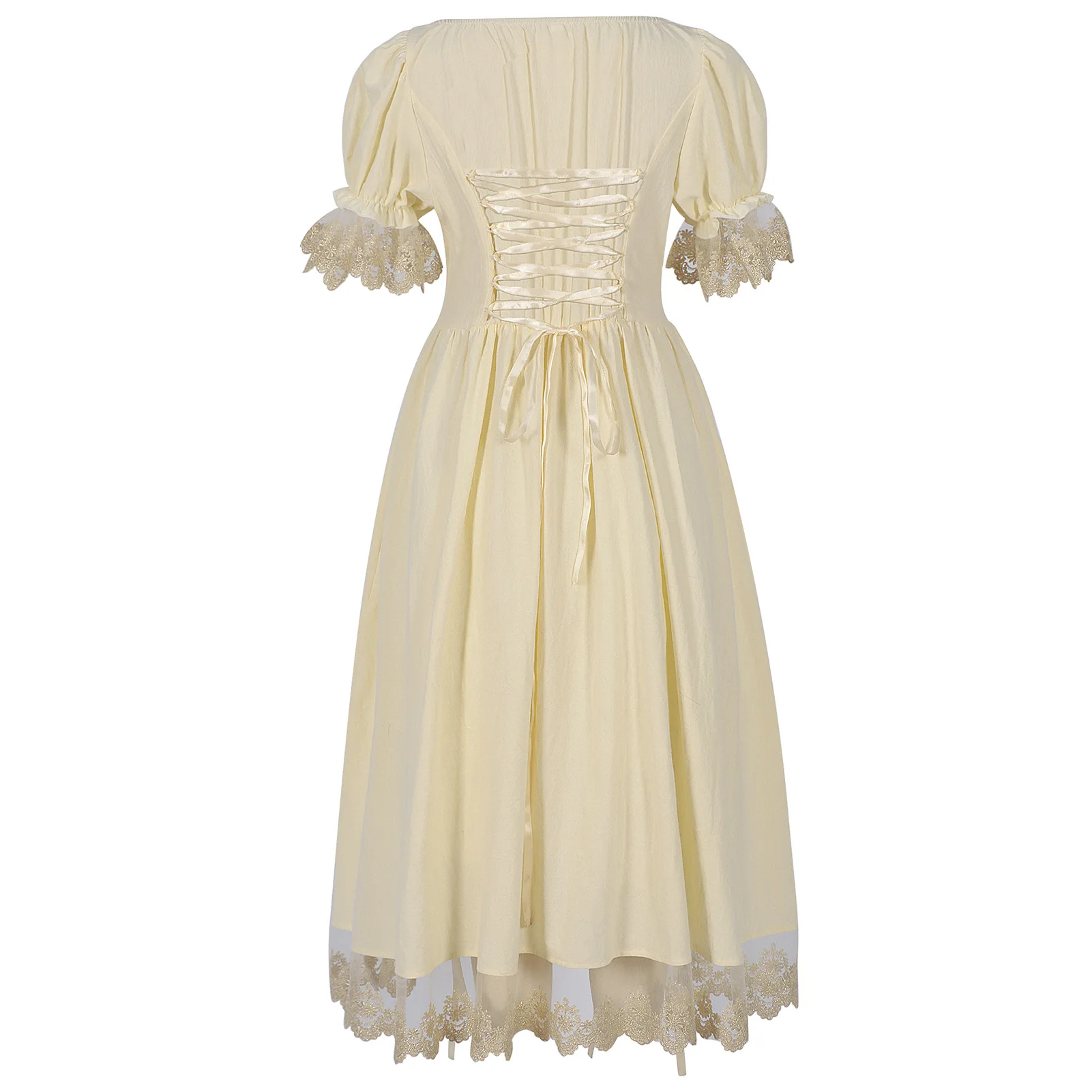 Medieval Renaissance Costume Short Sleeve Square Collar Ball Gown Princess Dress for Halloween Party Performance Clothing