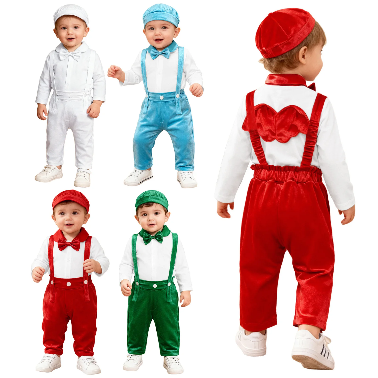 الوليد طفل بنين عيد الميلاد الزفاف السادة دعوى طويلة الأكمام رومبير ربطة قبعة المخملية وزرة التعميد التصوير الملابس