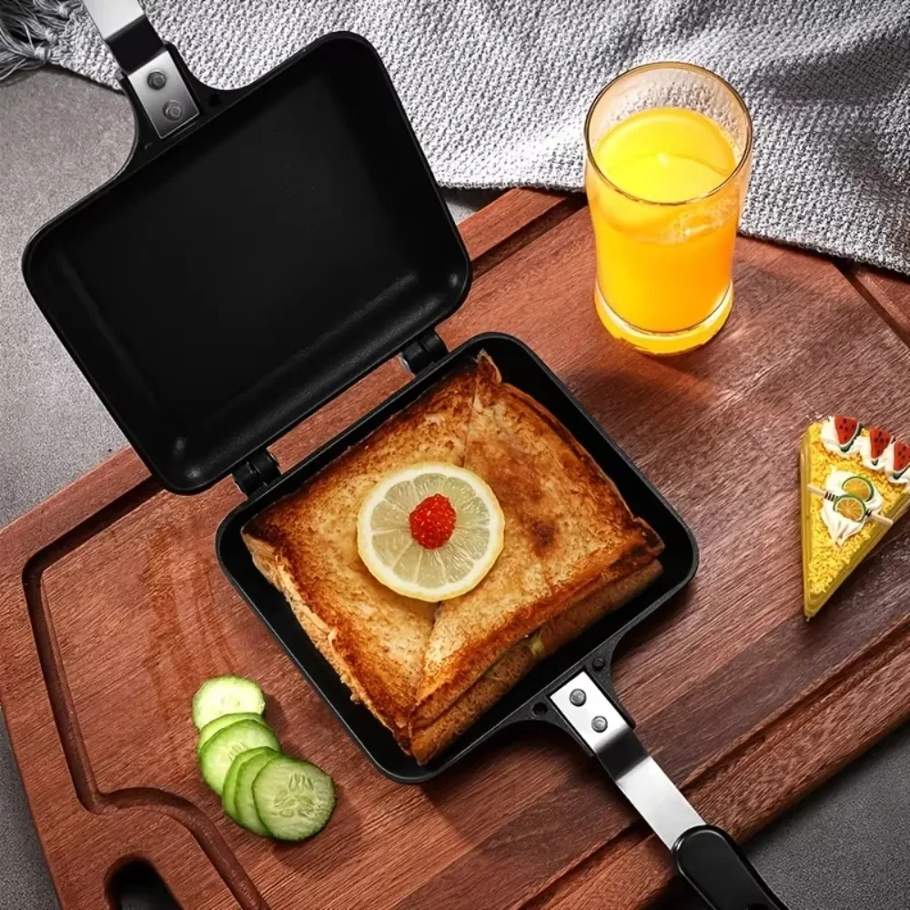 

Durable Non-Stick Sandwich Maker Aluminum Alloy Double-Sided Toast Frying Pan Detachable Omelette Pan Outdoor