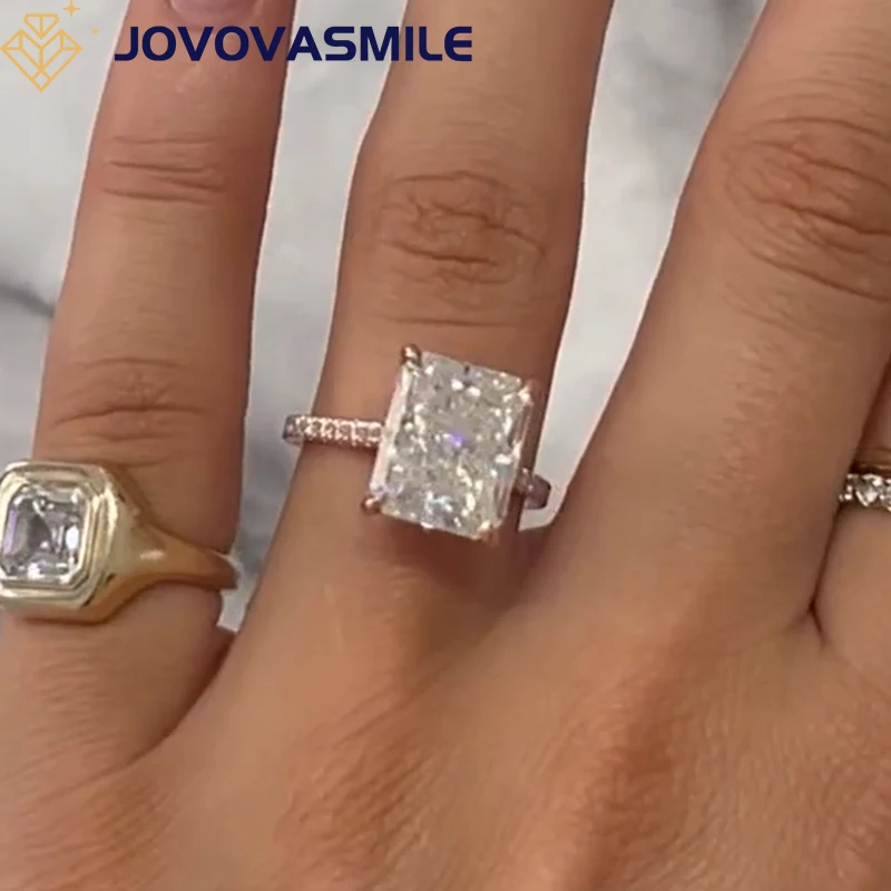 

JOVOVASMILE Moissanite Rings For Women 5carat 11x9mm Crushed Ice Hybrid Radiant Cut 14k Rose Gold Au750 Luxury Jewelry Bague