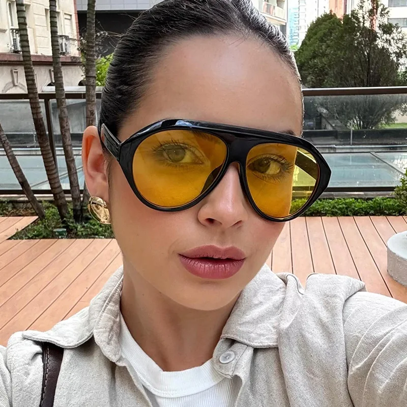 Fashion Oversized Pilot Sunglasses Women Vintage Flat Top Shades UV400 Men Outdoor Sports Driving Gradient Sun Glasses