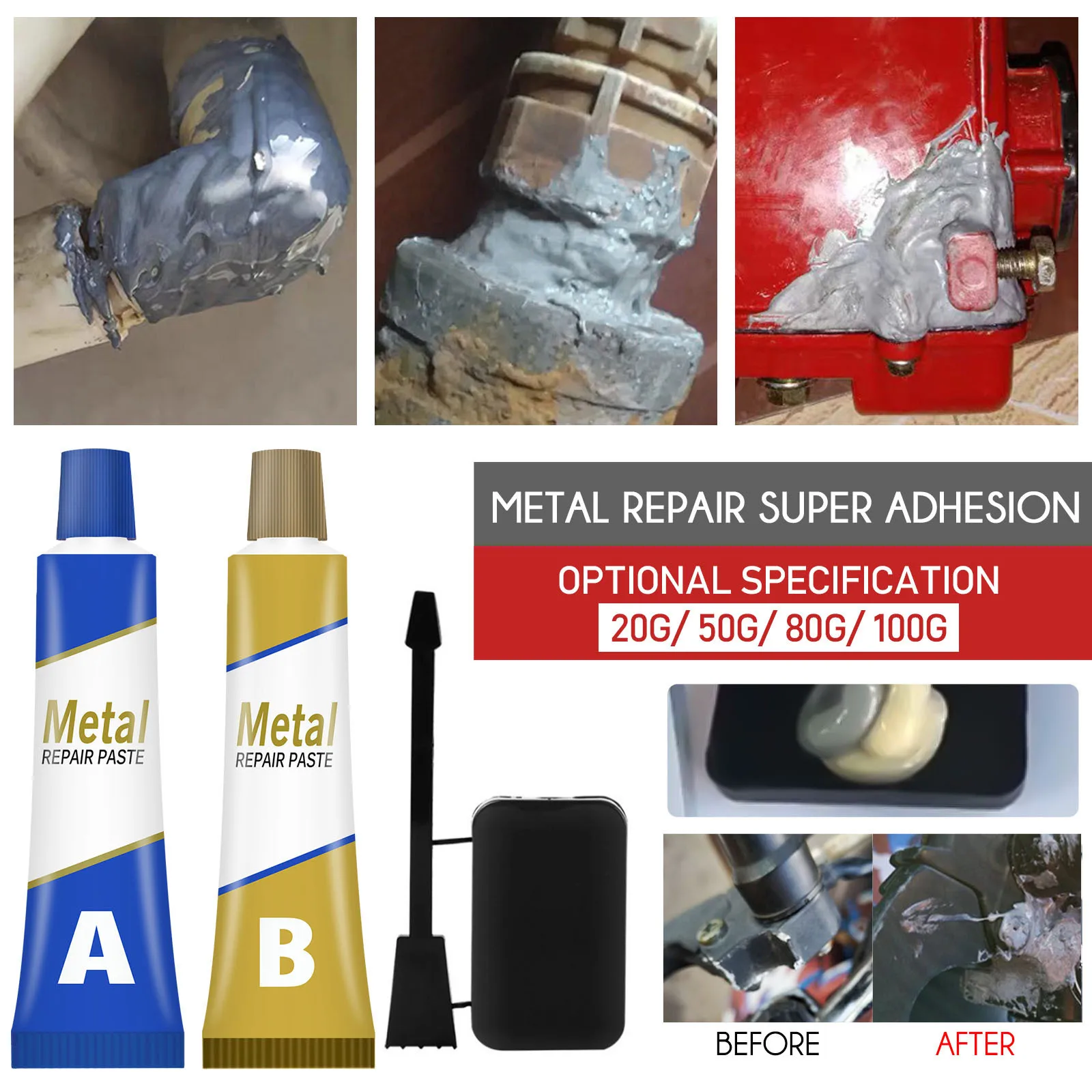 A+B 20g 50g 80g Metal Repairing Adhesive Super Glue Iron Steel Auto Radiator Water Tank Special leakage Plugging Welding Gluelue