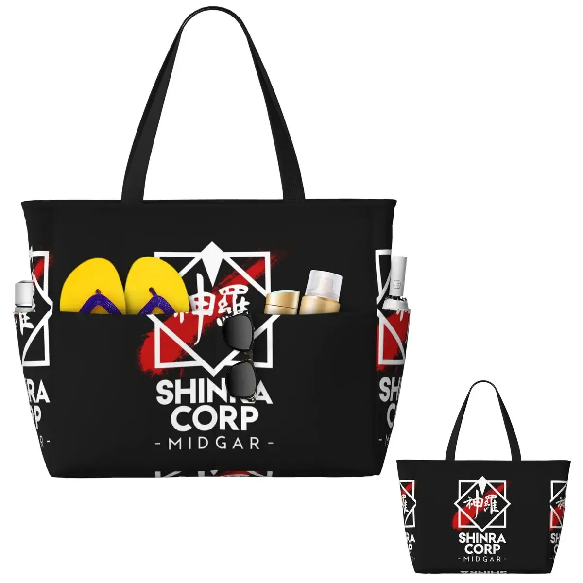 

Final Fantasy Shinra Corp Midgar Beach Tote Bag Sport Gym Yoga Duffle Large Tote Bag Women Travel Bag Fitness bag