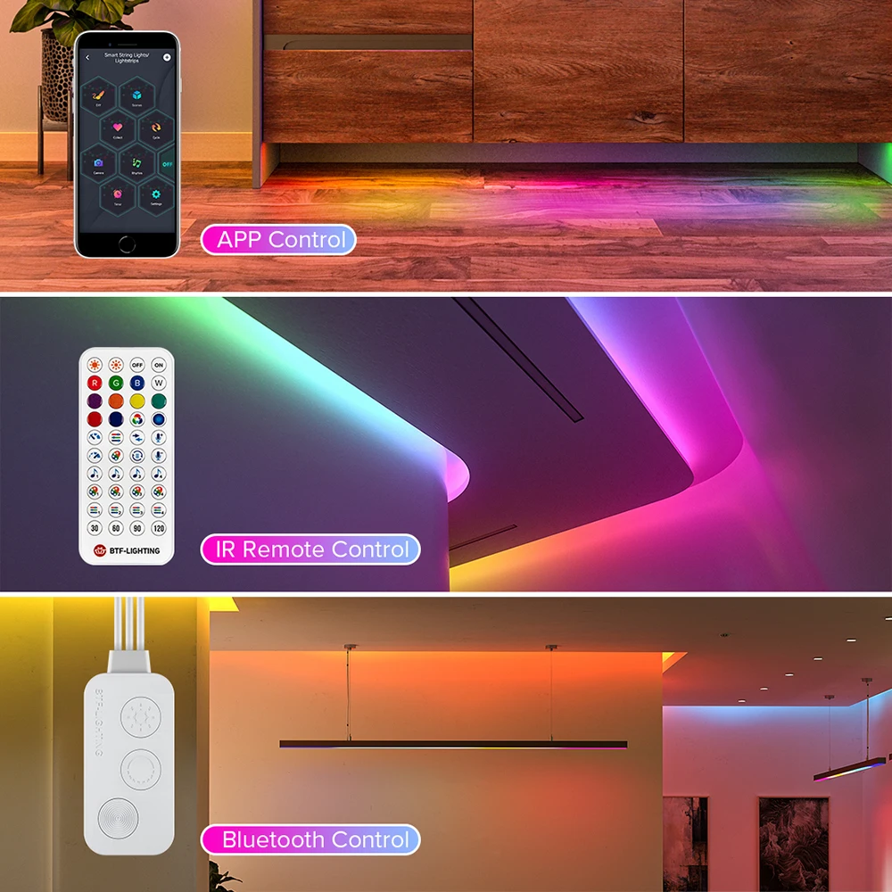 BTF 24V LED Light Strip Kits Bluetooth Mesh Music Dreamcolor Lights WS2811 WS2812B RGBIC Addressable Tape Bedroom Party Kitchen