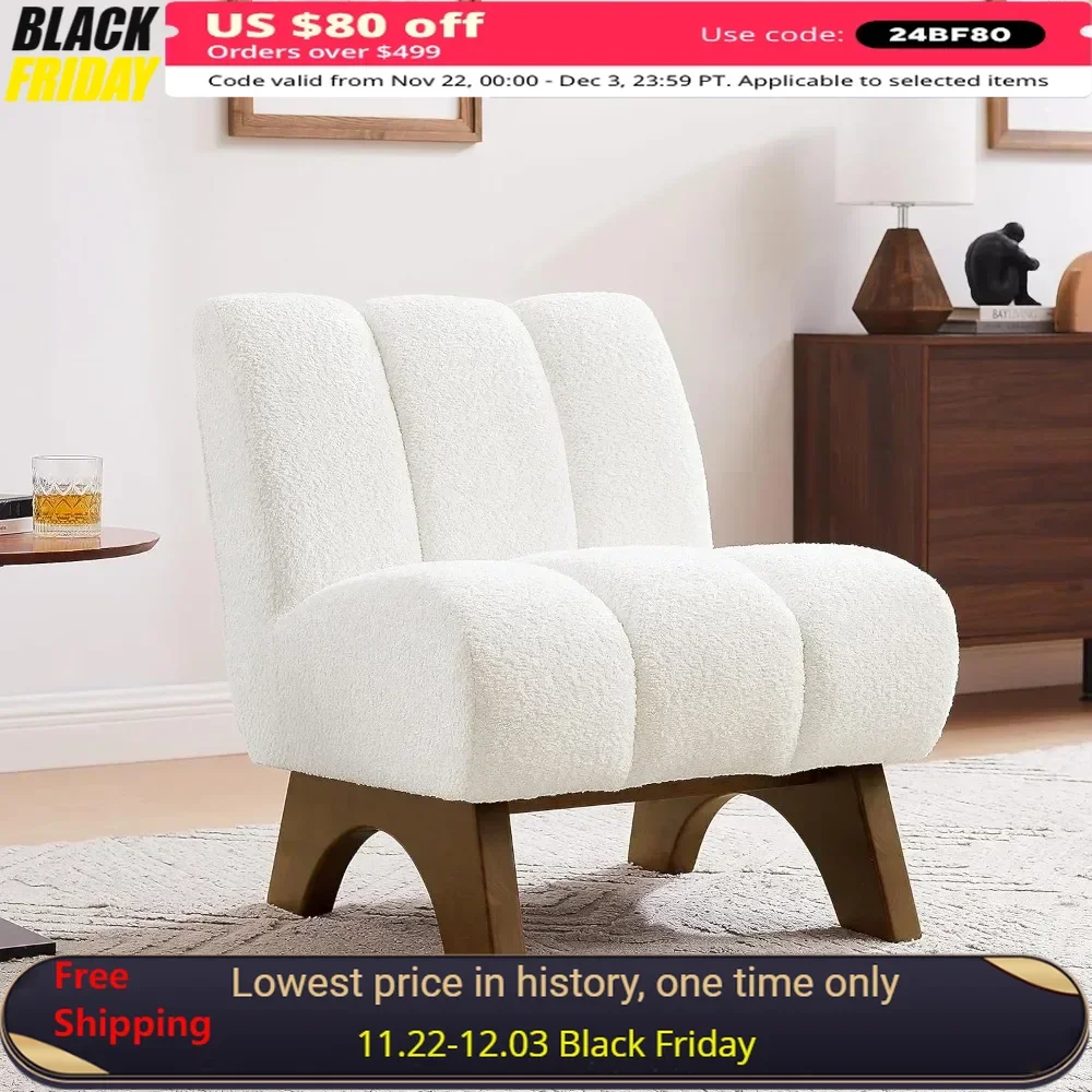 

Living Room Chair, Sherpa Fabric Modular Single Sofa Chairs, Upholstered Side Chair with Wood Legs, Accent Chair