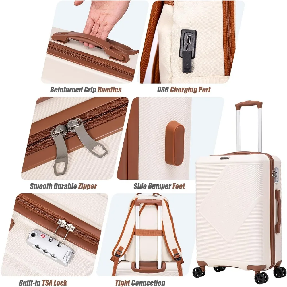 Lightweight 3-Piece Luggage Set with 20 Spinner Carry-On, ABS Hardshell, TSA Lock for Secure Travel