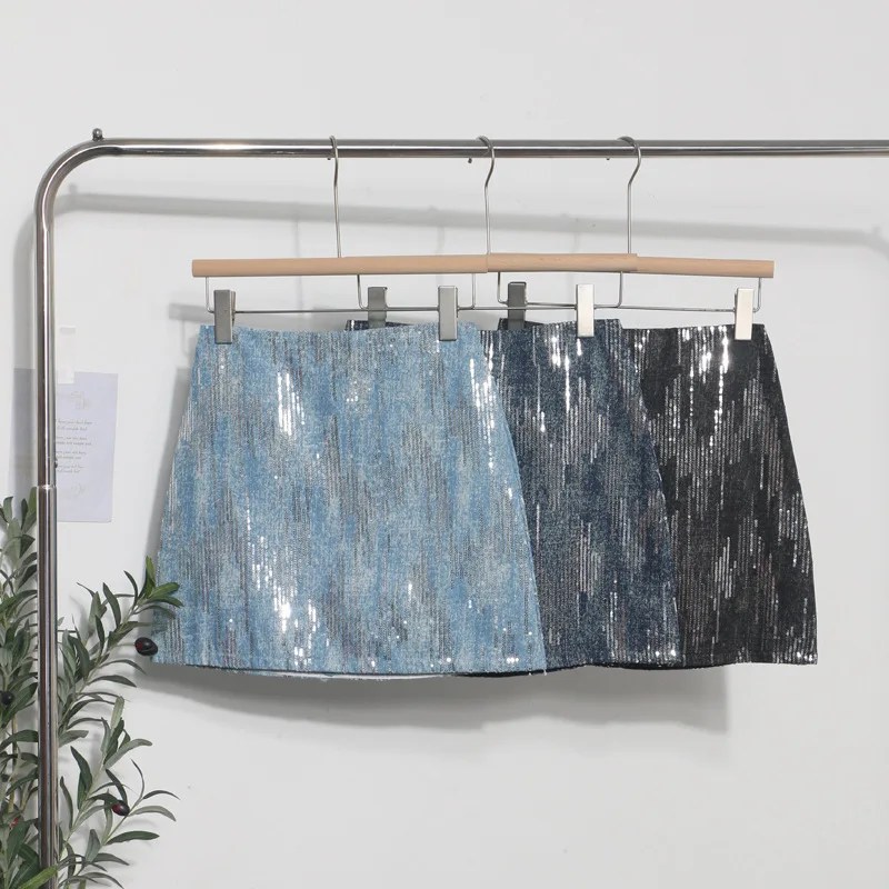 Y2K Hot Girl High Waist A Line Sequin Half Skirt New Arrival Sparkling Mini Skirt Anti Exposure Lined Bodycon Pencil Skirt8032