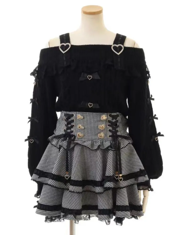 

Japan A-line Ruched High Waist Slim Women's Skirt Drawstring Sweet Slim Waist Casual Skirts All-match Panelled Lace Moda Skirts