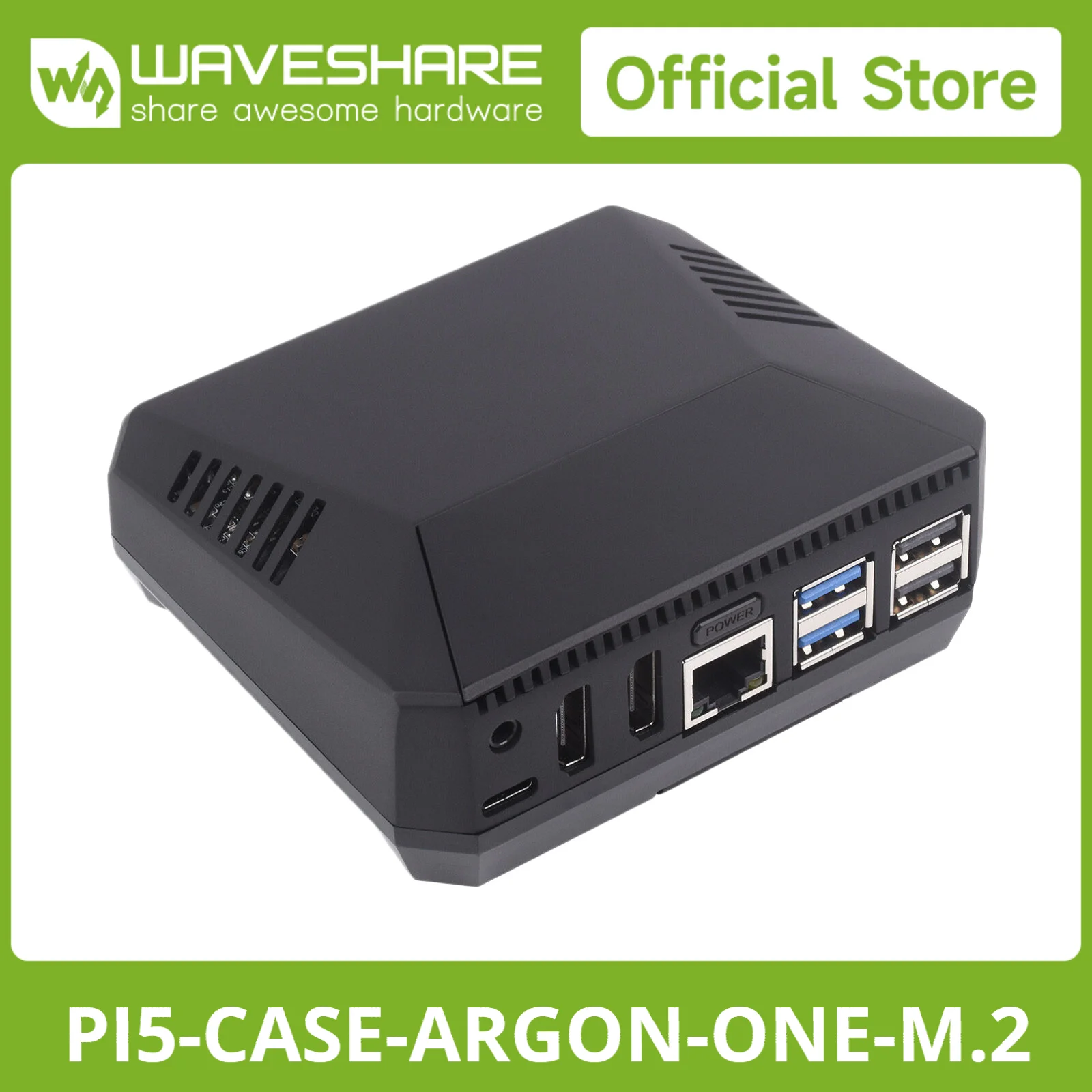 Waveshare Argon ONE V3 Aluminum Alloy Case, Built-in Cooling Fan, Optional for M.2 NVME Expansion Slot, Raspberry Pi 5