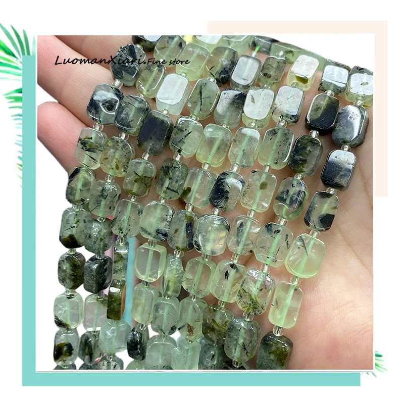 8x12MM Natural Stone Prehnite Special Flat Rectangle Loose Spacer Beads for Jewelry Making Diy Bracelet  Charms Accessories