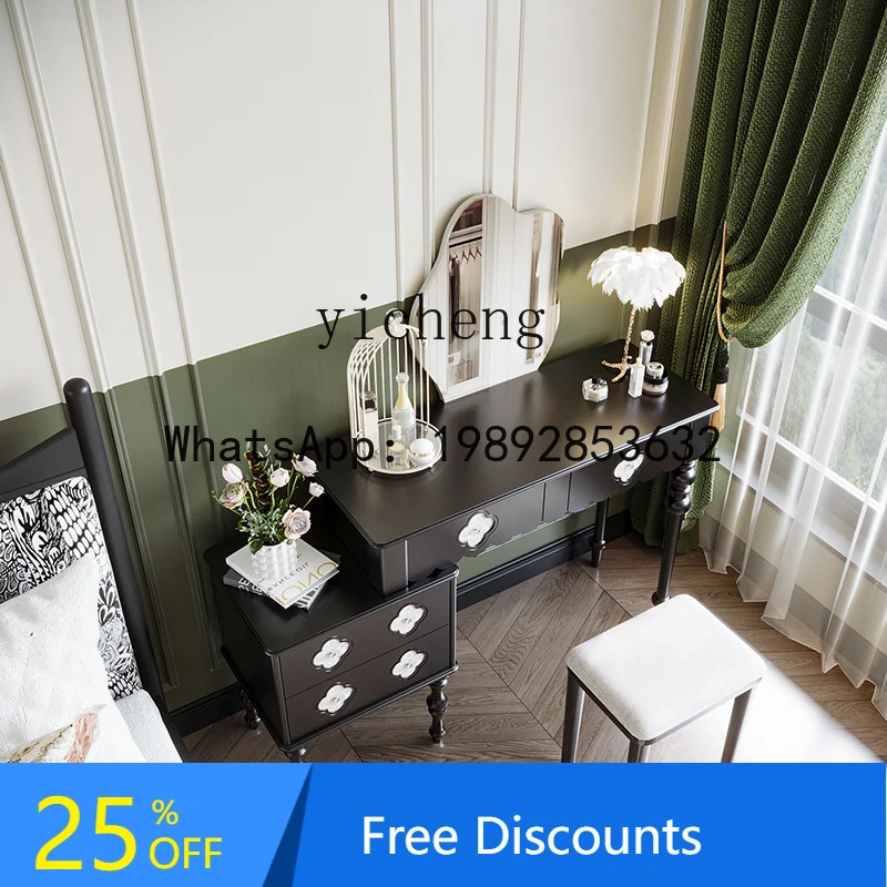 medieval dressing table, bedroom dressing table, storage integrated retro pure solid wood small apartment dressing table