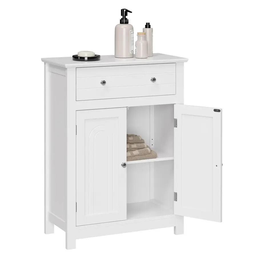 

Free Standing Bathroom Cabinet with Drawer and Adjustable Shelf, Kitchen Cupboard, Wooden Entryway Storage Cabinet White, 23.6 L