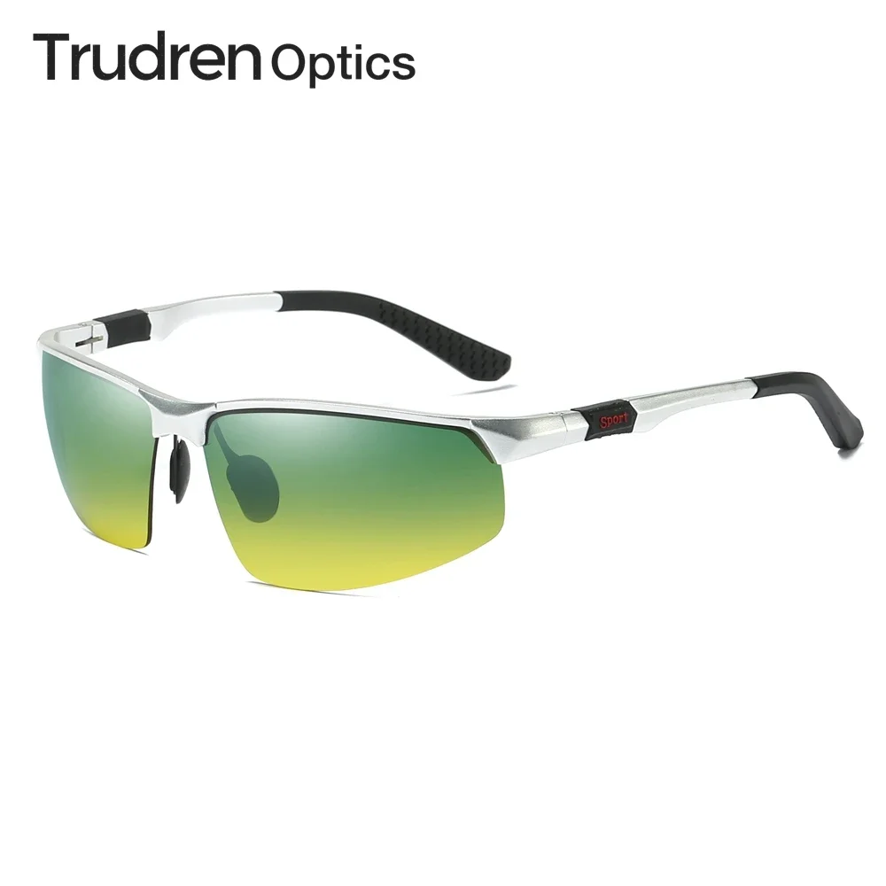 Trudren Aluminum Sports Green Yellow Polarized Sunglasses for Cycling Men Day and Night Vision Driving Glasses Anti-glare 5961