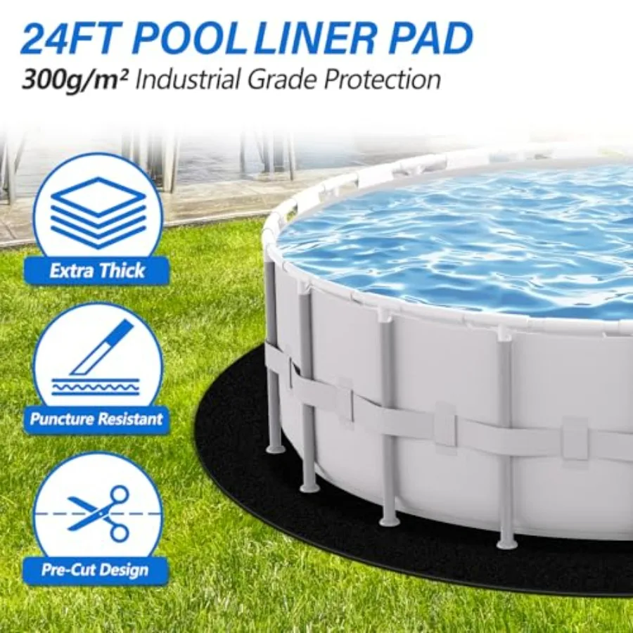 24ft Round Above Ground Pool Pad for Outdoor Use, Heavy Duty 300G/M Polyethylene Material, Black, Seamless Puncture Resistant G