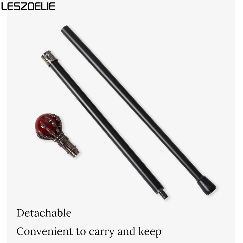 Tongkat Jalan Cakar Naga Perak 93cm dengan Bola Kristal Merah untuk Pria dan Wanita, Tongkat Dekoratif Pesta Halloween yang Modis