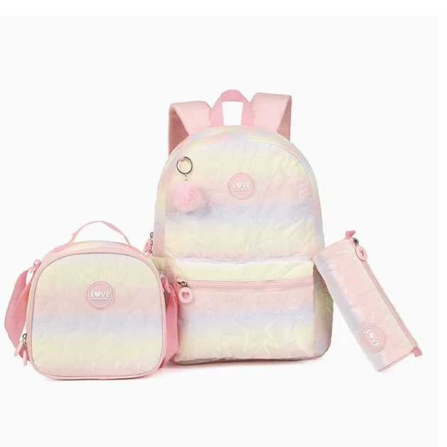 

Школьная сумка, комплект из 3 предметов, сумка-карандаш для обеда, водонепроницаемый дорожный рюкзак, модная студенческая повседневная детская школьная сумка для девочек