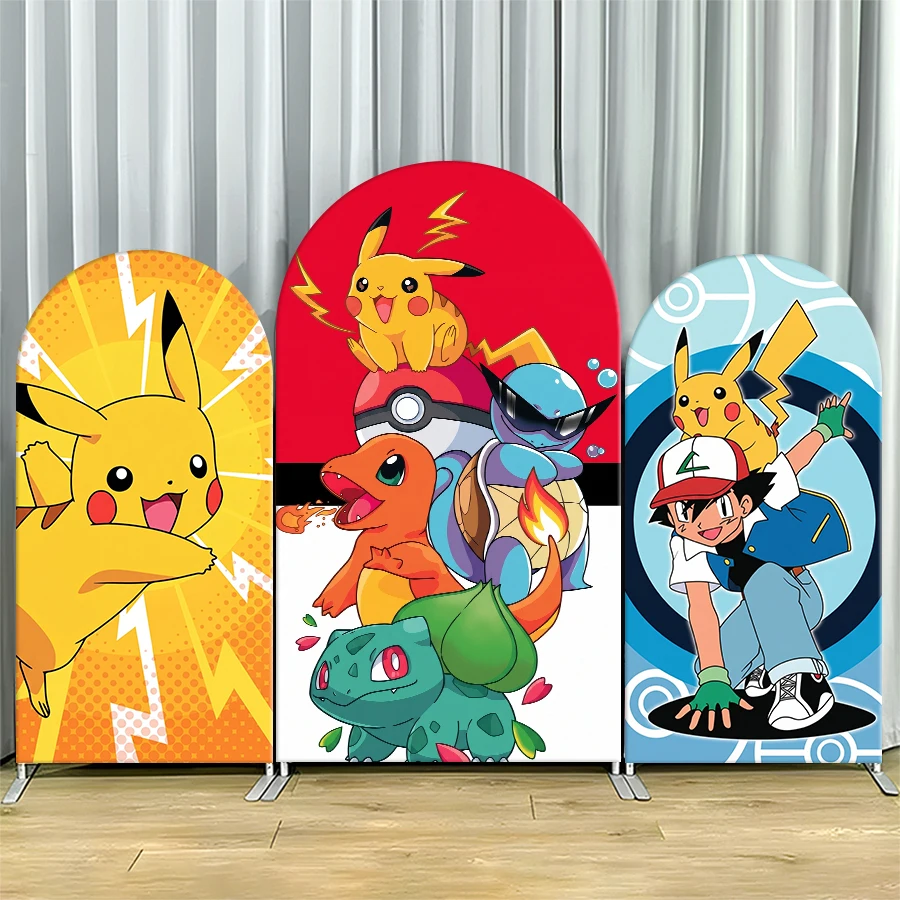 

Pokemon Arch Backdrop Cover Pikachu Kids Birthday Anime Game Theme Birthday Party Photo Booth Decorations Party Supplies