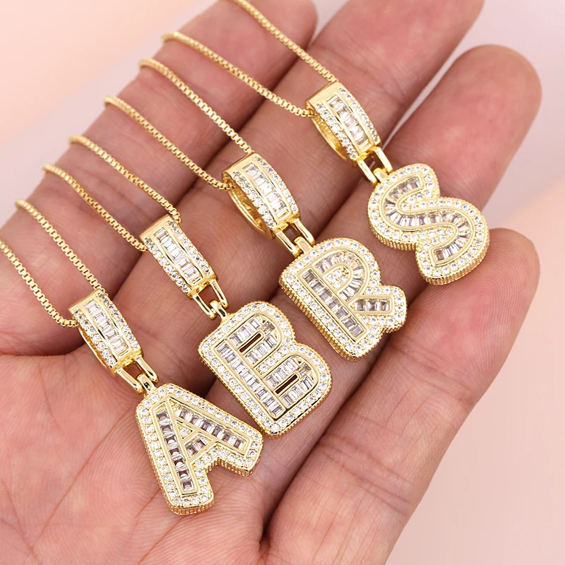 Trendy Letter Initial A-Z Zircon Pendant Necklace Gold Plated Iced Out Rock H ip Hop Charms Fashion Jewelry Necklace