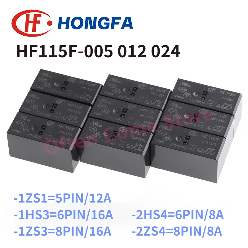 5Pcs JQX HF115F - 005 012 024 -1HS3 1ZS1 1ZS3 2HS4 2ZS4 5PIN 6PIN 8PIN 8A 12A 16A 5V 12V 24V power relay