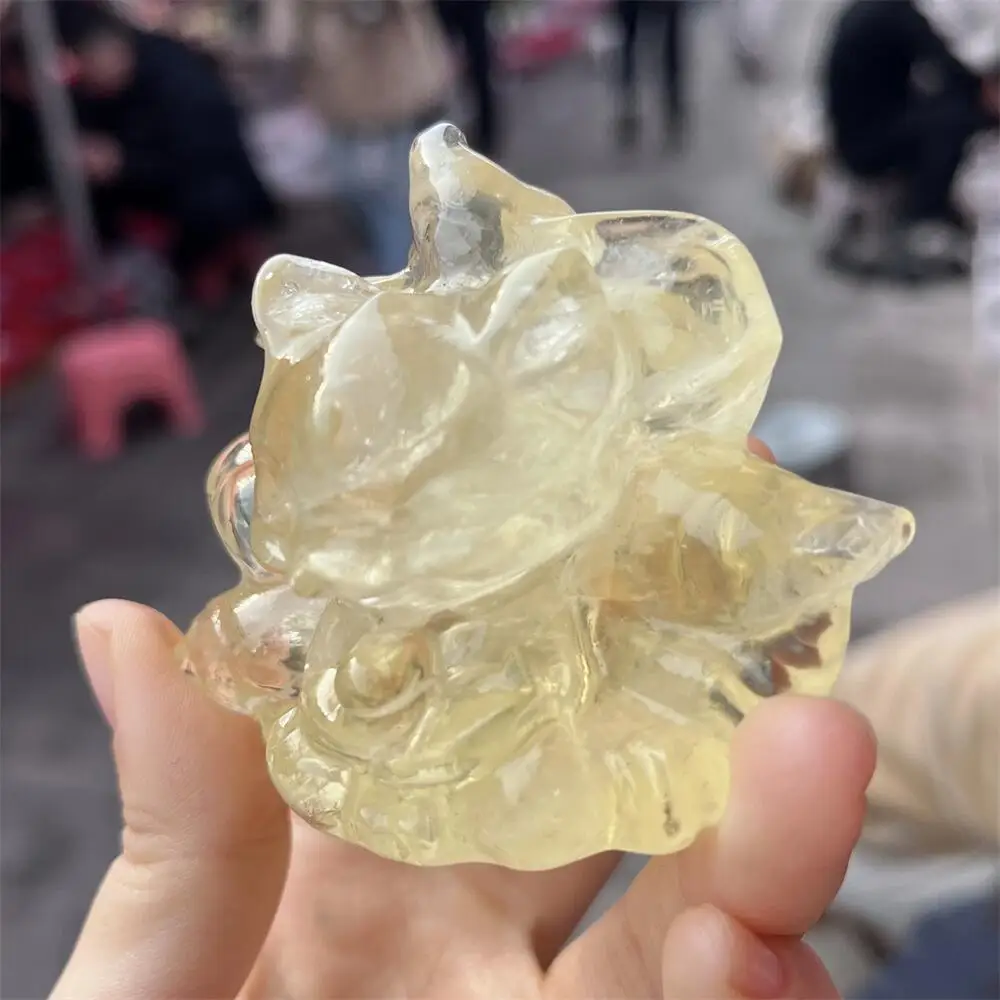 Natural Crystal Quartz Citrine Nine-Tailed Fox Carving Healing Ornaments Animal Statue for Home Decor Room Decoration Gift view 3