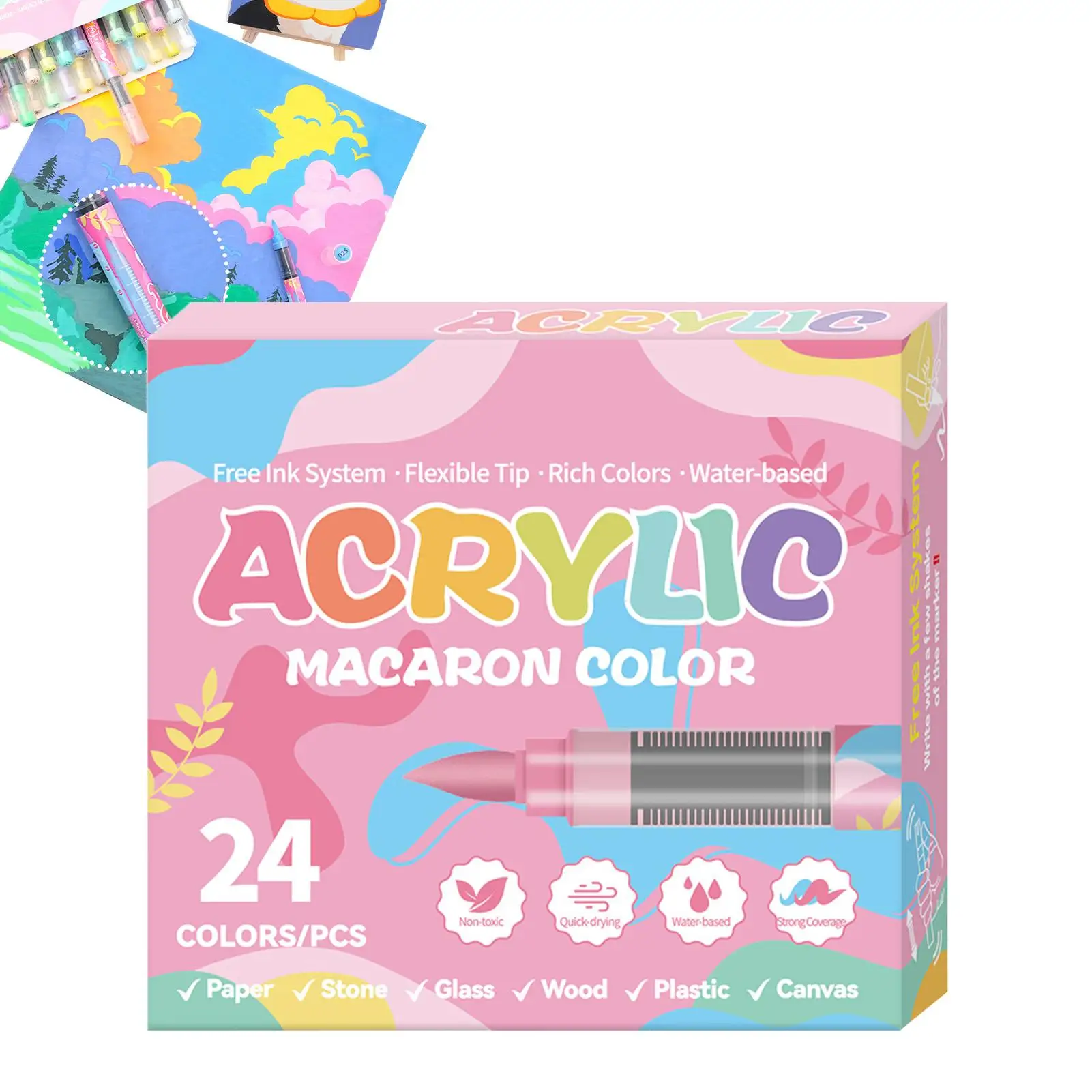 Acrylic Paint Pens 24 Colors Acrylic Pens For Painting Water-based Soft Tip Fade-resistant Graffiti Brush For Shoe Woodworking